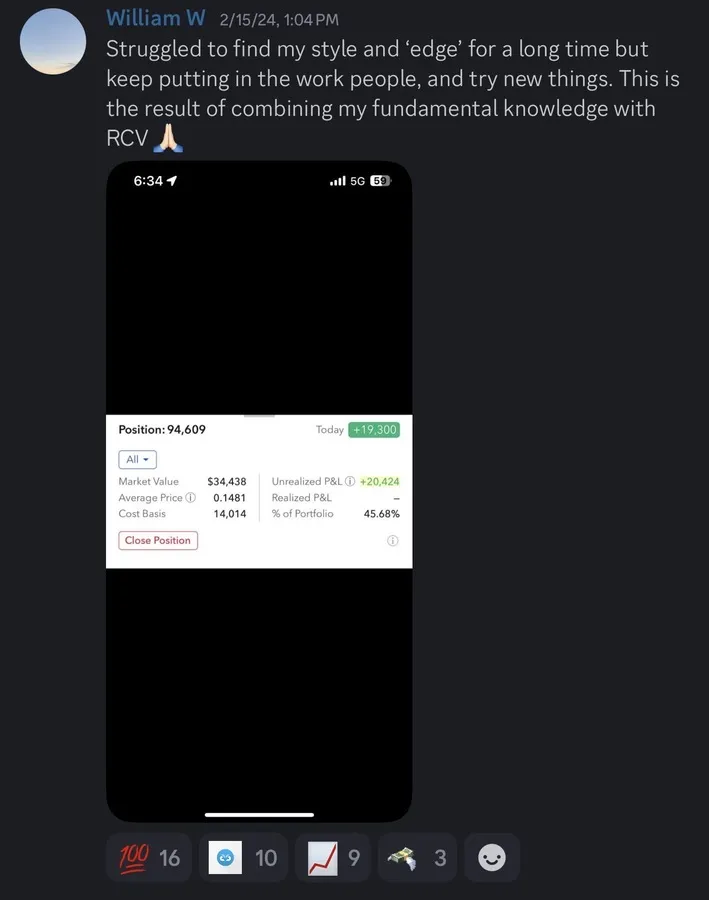 Student-submitted trading screenshot, unverified