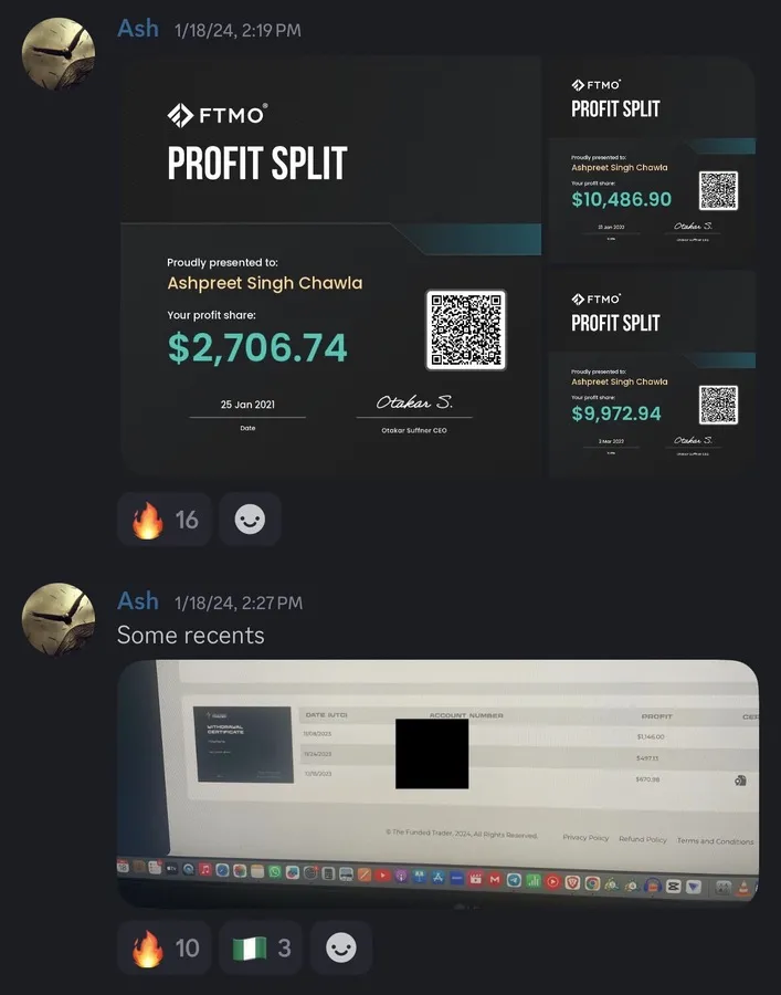 Student-submitted trading screenshot, unverified