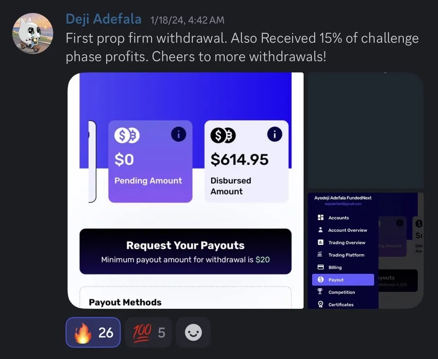 Student-submitted trading screenshot, unverified