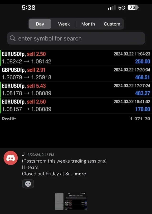 Student-submitted trading screenshot, unverified